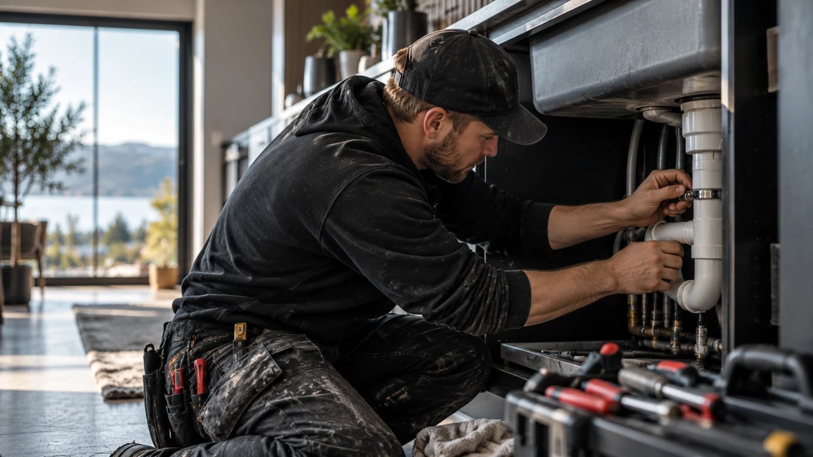 Rørlegger i arbeid